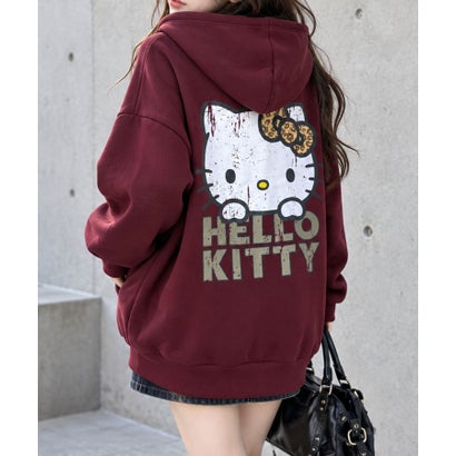 裏起毛HELLO KITTY バックプリントオーバーサイズパーカー （ワインレッド）｜詳細画像