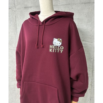 裏起毛HELLO KITTY バックプリントオーバーサイズパーカー （ワインレッド）｜詳細画像