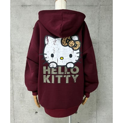 裏起毛HELLO KITTY バックプリントオーバーサイズパーカー （ワインレッド）｜詳細画像