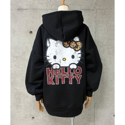 裏起毛HELLO KITTY バックプリントオーバーサイズパーカー （ブラック）｜詳細画像