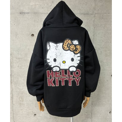 裏起毛HELLO KITTY バックプリントオーバーサイズパーカー （ブラック）｜詳細画像