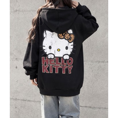 裏起毛HELLO KITTY バックプリントオーバーサイズパーカー （ブラック）｜詳細画像