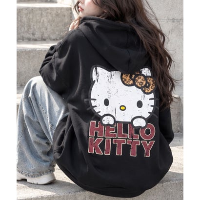 裏起毛HELLO KITTY バックプリントオーバーサイズパーカー （ブラック）｜詳細画像