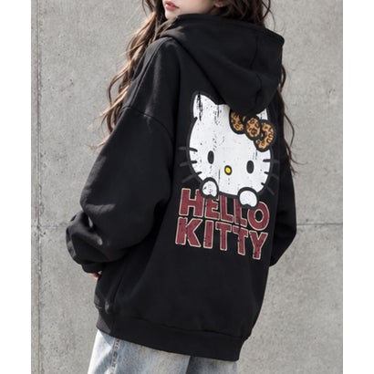 裏起毛HELLO KITTY バックプリントオーバーサイズパーカー （ブラック）｜詳細画像