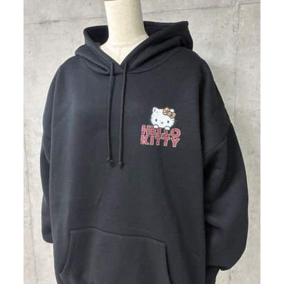 裏起毛HELLO KITTY バックプリントオーバーサイズパーカー （ブラック）｜詳細画像