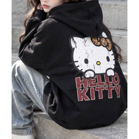 裏起毛HELLO KITTY バックプリントオーバーサイズパーカー （ブラック）