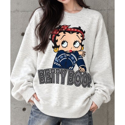 裏起毛BETTY BOOPフロント＆バックプリントオーバーサイズトレーナー （モクグレー）｜詳細画像