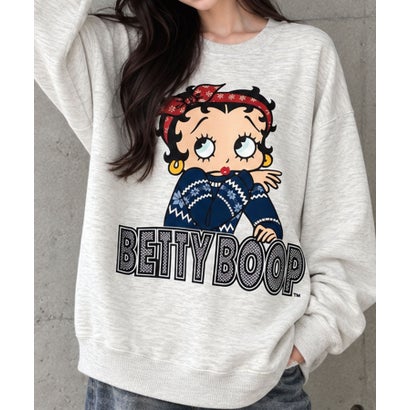 裏起毛BETTY BOOPフロント＆バックプリントオーバーサイズトレーナー （モクグレー）｜詳細画像