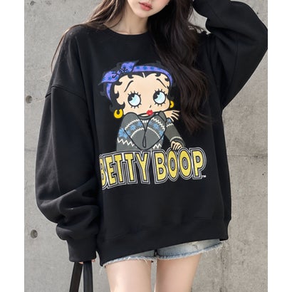裏起毛BETTY BOOPフロント＆バックプリントオーバーサイズトレーナー （ブラック）｜詳細画像