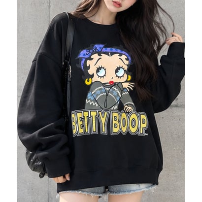 裏起毛BETTY BOOPフロント＆バックプリントオーバーサイズトレーナー （ブラック）｜詳細画像