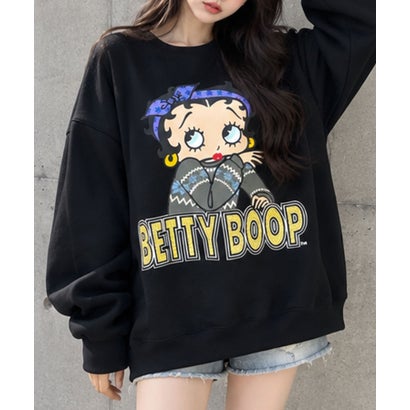裏起毛BETTY BOOPフロント＆バックプリントオーバーサイズトレーナー （ブラック）｜詳細画像