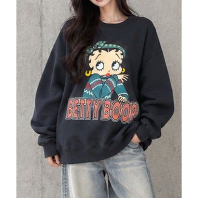 裏起毛BETTY BOOPフロント＆バックプリントオーバーサイズトレーナー （チャコールグレー）｜詳細画像