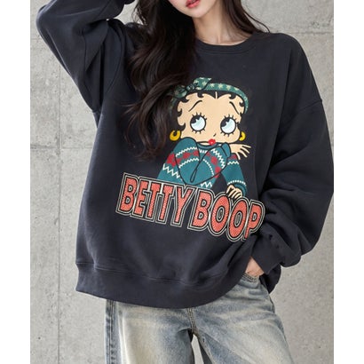 裏起毛BETTY BOOPフロント＆バックプリントオーバーサイズトレーナー （チャコールグレー）｜詳細画像