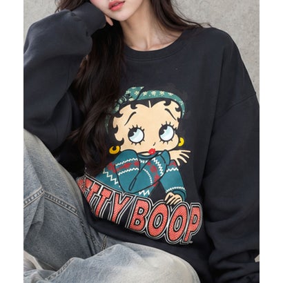 裏起毛BETTY BOOPフロント＆バックプリントオーバーサイズトレーナー （チャコールグレー）｜詳細画像