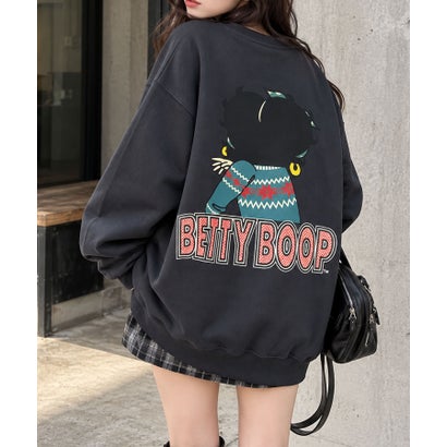 裏起毛BETTY BOOPフロント＆バックプリントオーバーサイズトレーナー （チャコールグレー）｜詳細画像