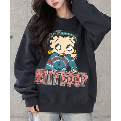 裏起毛BETTY BOOPフロント＆バックプリントオーバーサイズトレーナー （チャコールグレー）｜詳細画像