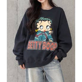 裏起毛BETTY BOOPフロント＆バックプリントオーバーサイズトレーナー （チャコールグレー）