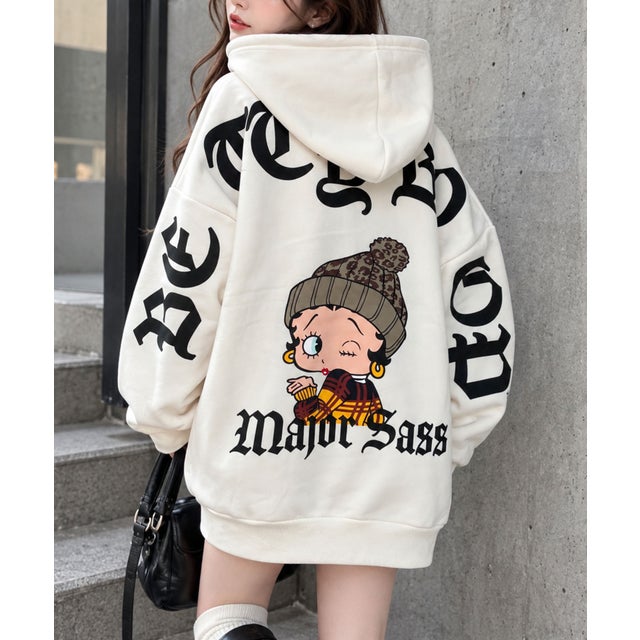 裏起毛BETTY BOOPバックプリントオーバーサイズパーカー （アイボリー）