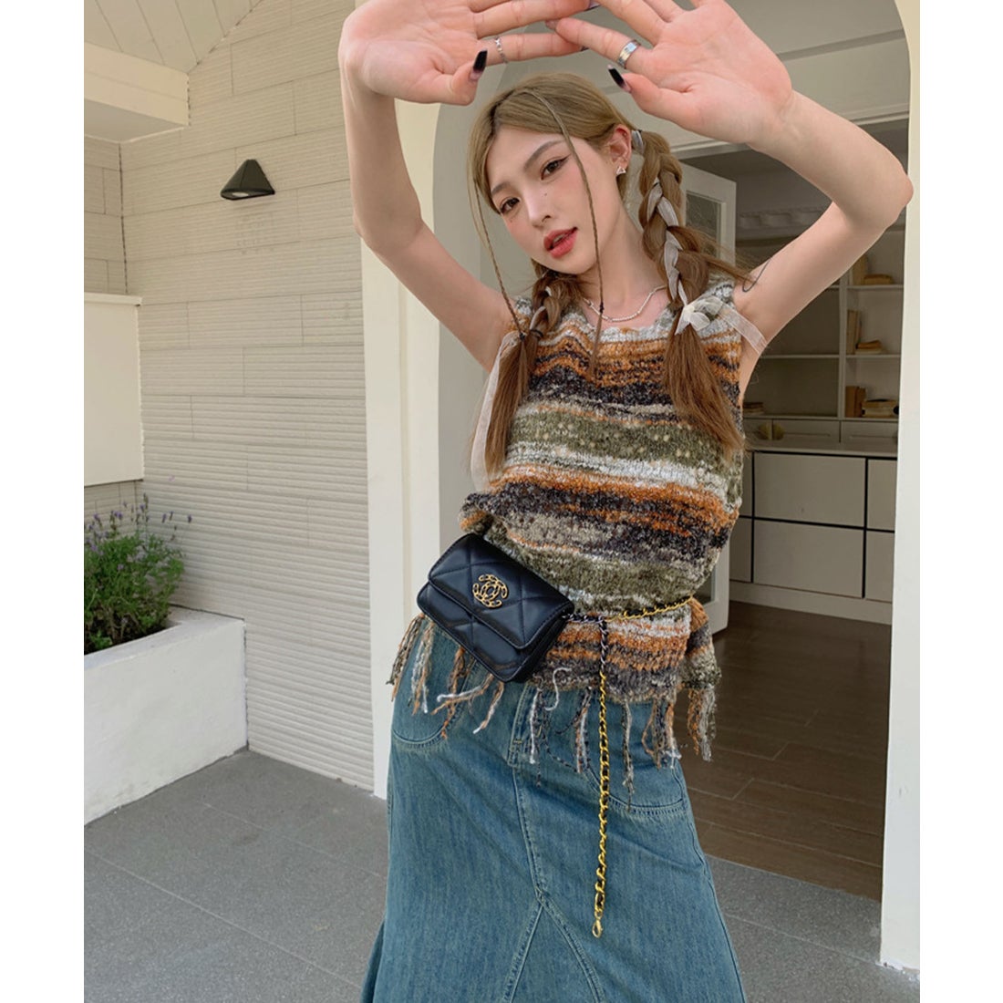 ミージェーン me Jane フォークロアレトロボーダーニットタンクトップ 