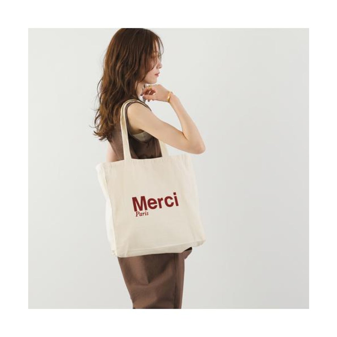 Merci トートバッグ CABAS MERCI ロゴ ショッピングバッグ （CREAM