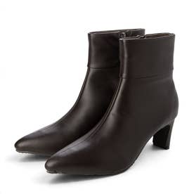 ポインテッドトゥ プレーンストレッチショートブーツ （ダークブラウン）