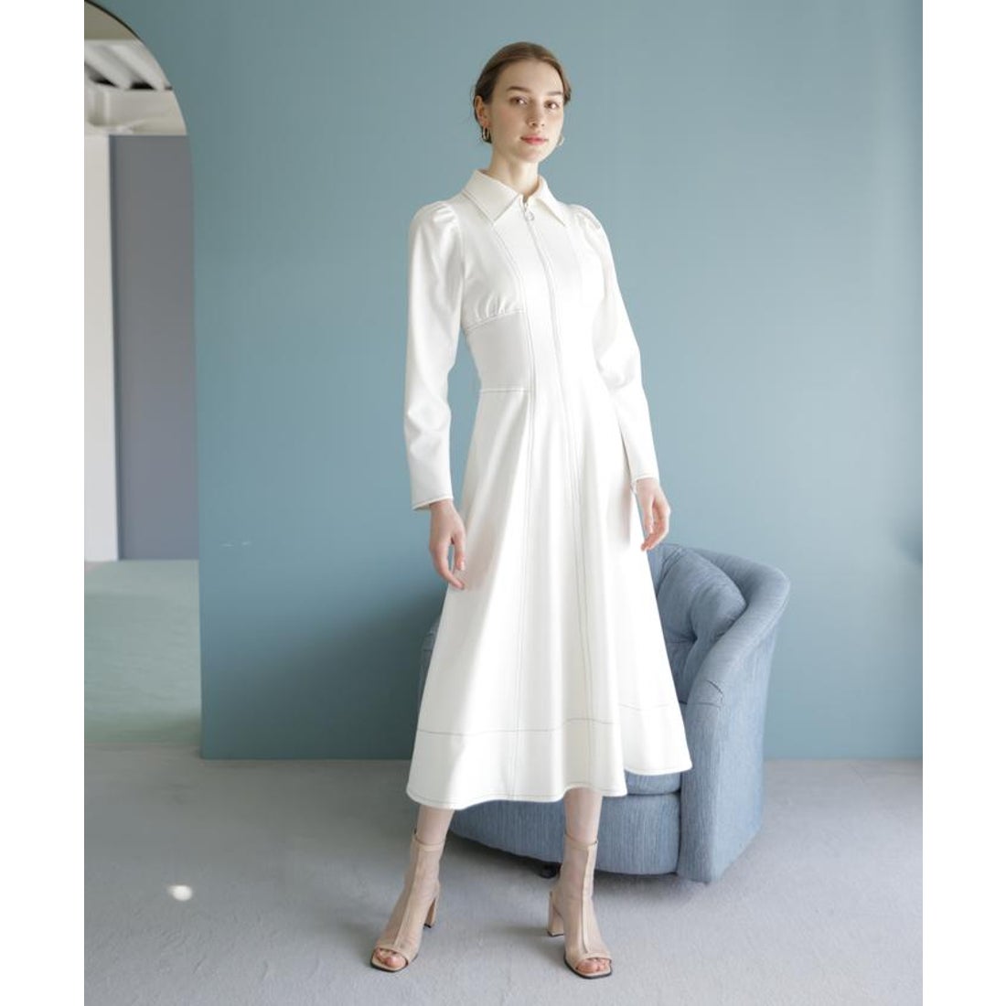 アンドクチュール AND COUTURE ウエストリブフロントジップワンピース