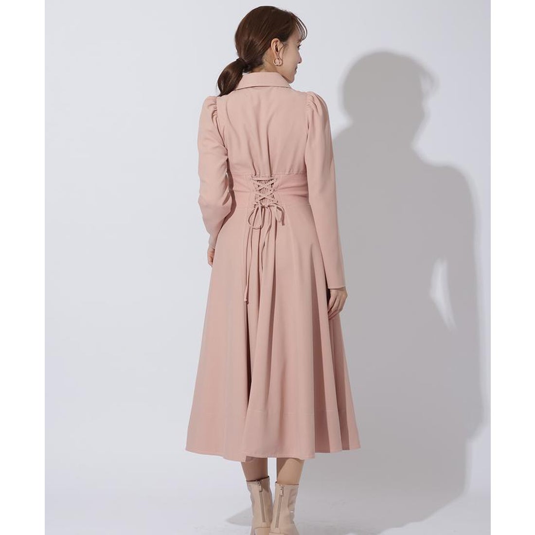 アンドクチュール AND COUTURE ウエストリブフロントジップワンピース 