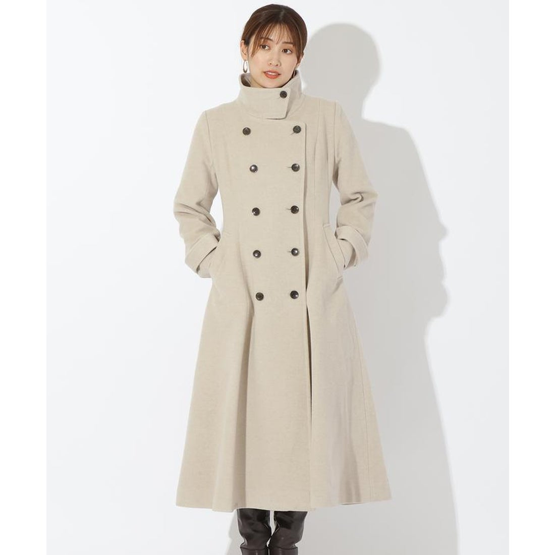 アンドクチュール AND COUTURE ダブルブレストスタンドカラーコート