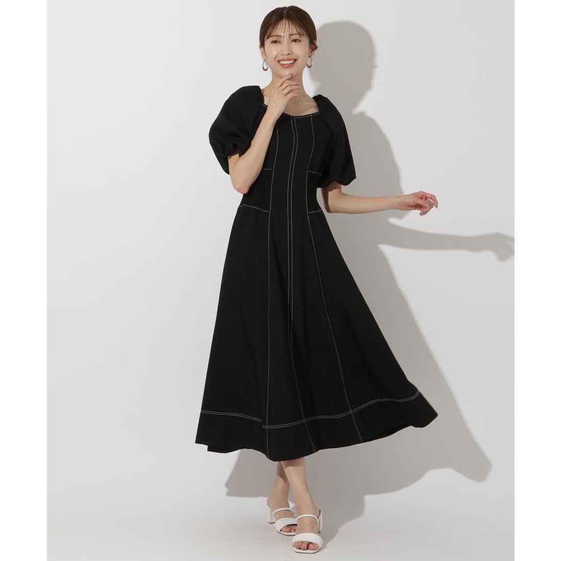 アンドクチュール AND COUTURE 配色ステッチワンピース （レッド 