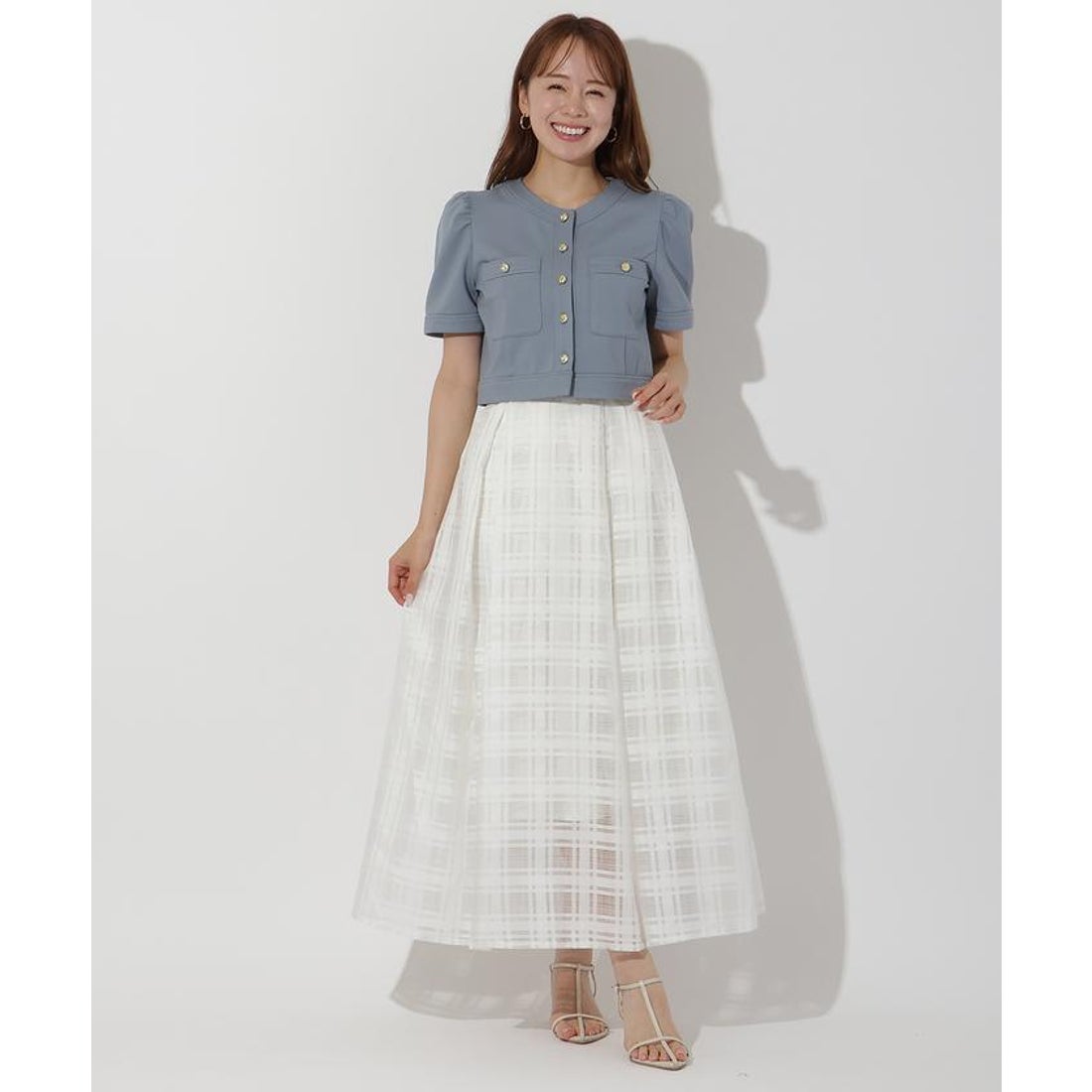 アンドクチュール AND COUTURE ポンチノーカラージャケット （ブルー