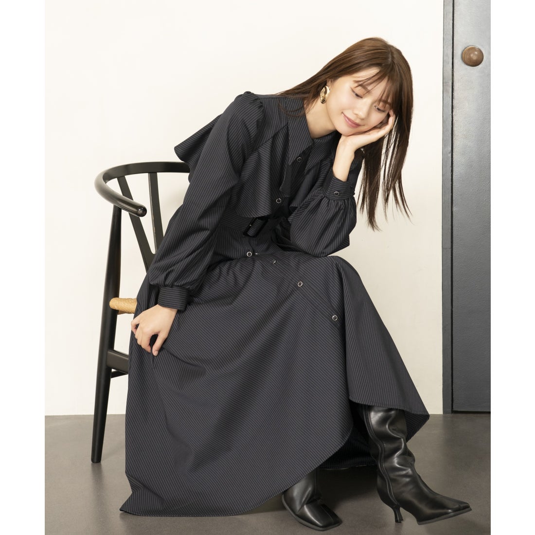最終値下げアンドクチュール♡ストライプフリルオフショルワンピース アンドクチュール AND COUTURE ストライプフリルケープワンピース