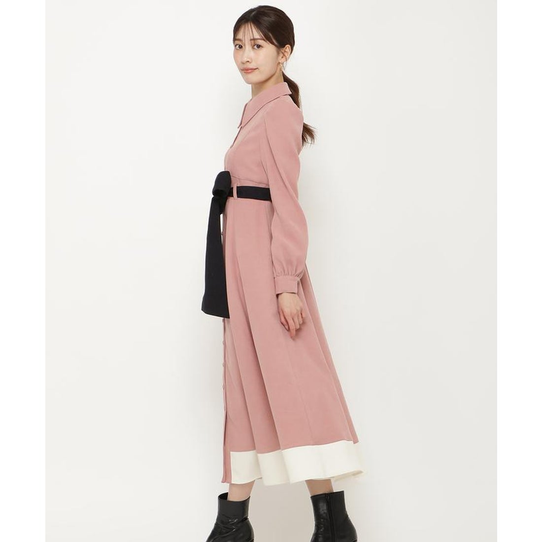 アンドクチュール AND COUTURE 配色シャツワンピース （ライトベージュ 