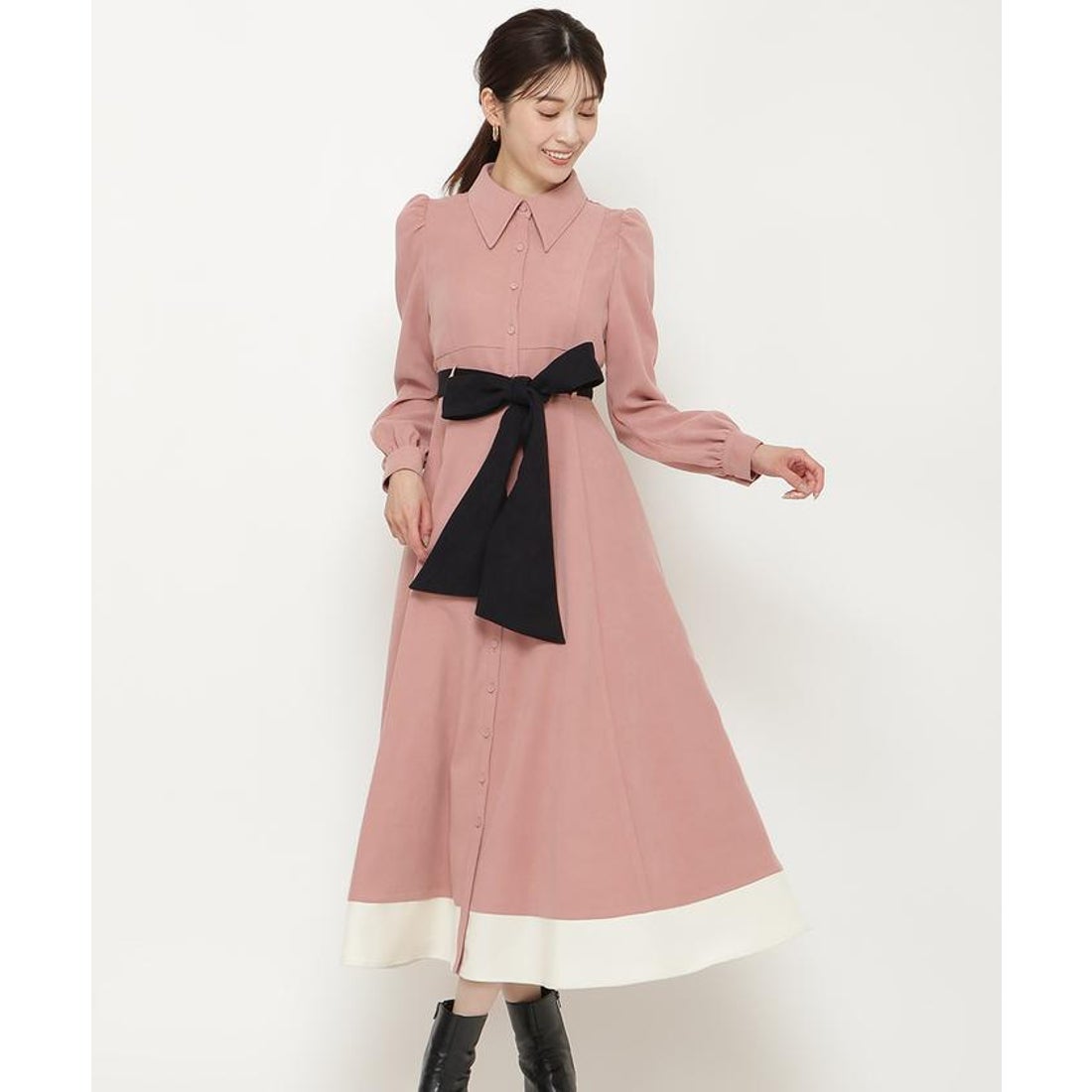 アンドクチュール AND COUTURE 配色シャツワンピース （ネイビー 