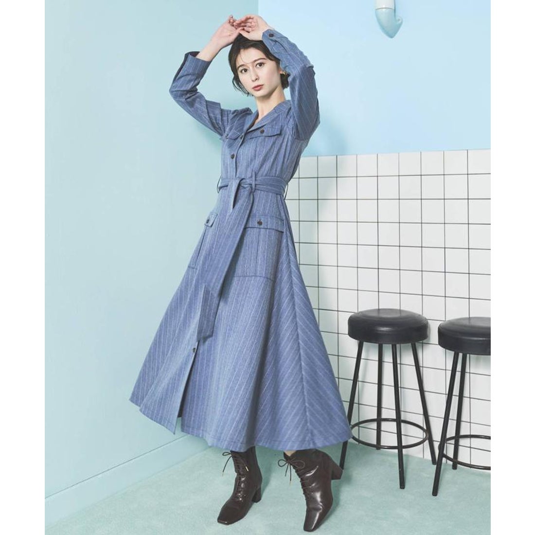 アンドクチュール AND COUTURE サファリシャツワンピース （ネイビー