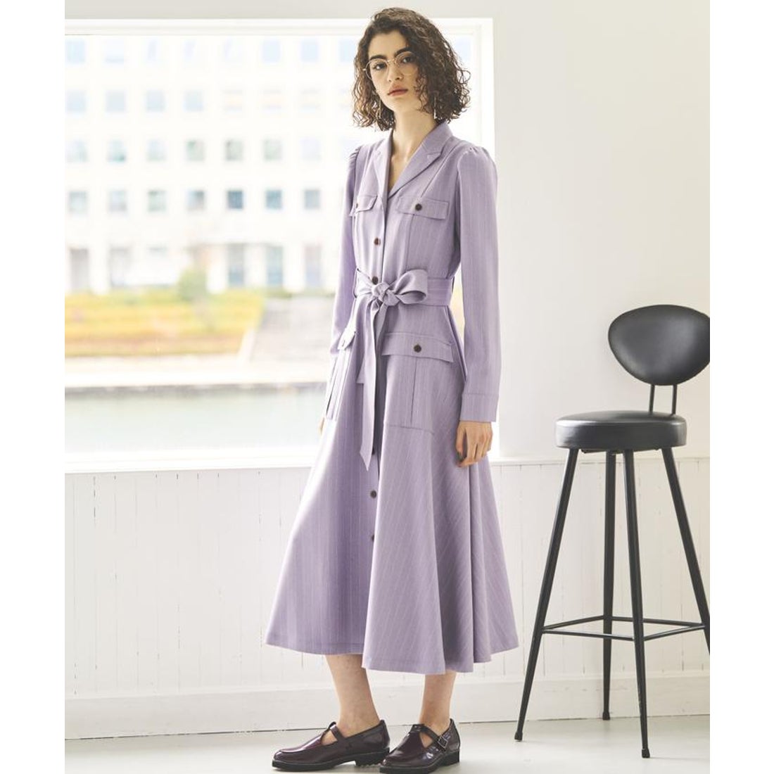 アンドクチュール AND COUTURE サファリシャツワンピース （ネイビー