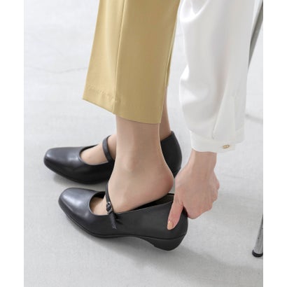 疲れにくい 歩きやすい リクルート 3.5cmヒール 黒 パンプス （1185ストラップ）｜詳細画像
