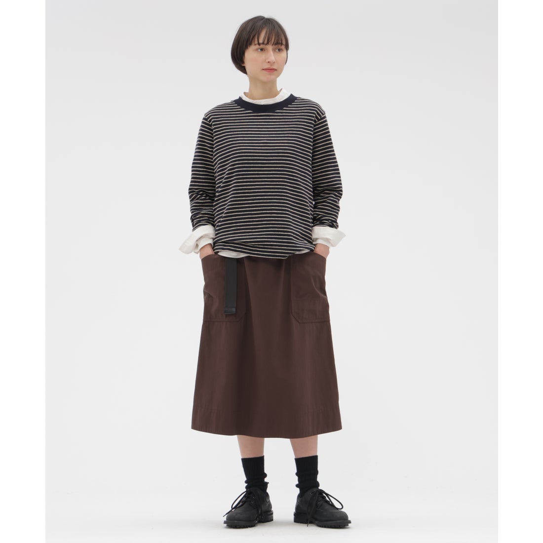 エムエイチエル MHL. COTTON CUPRA PLAINWEAVE SKIRT （SAGE7