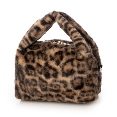 【きれいめカジュアル/コンパクト/ファスナー付き】フェイクファー2wayハンドバッグ （レオパード）｜詳細画像