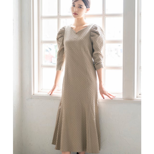 ダイヤ柄フクレジャガードワンピース/MM337403 （BEIGE）