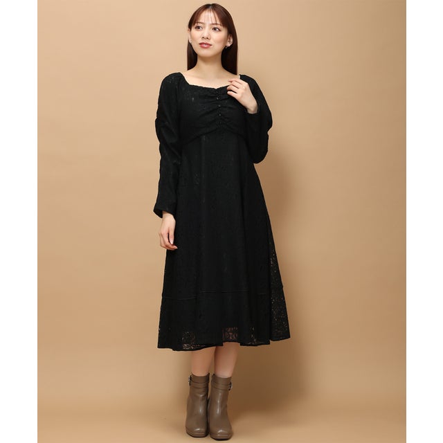 レース袖コンシャスワンピース/MM347406 （BLACK）