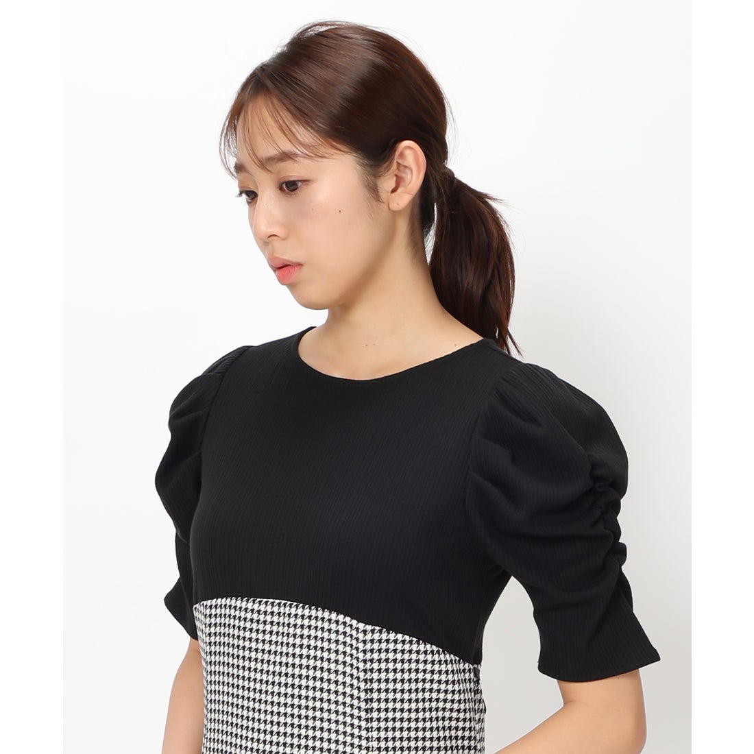 ミッシュマッシュ MISCH MASCH ギャザースリーブドッキングワンピース/MM327419 （BLACK） - ファッション通販 ...