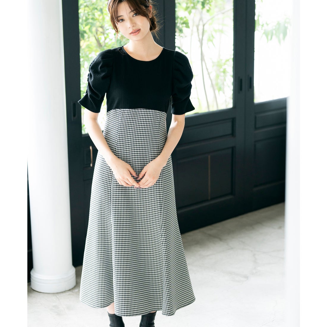ミッシュマッシュ MISCH MASCH ギャザースリーブドッキングワンピース/MM327419 （BLACK） - ファッション通販 ...