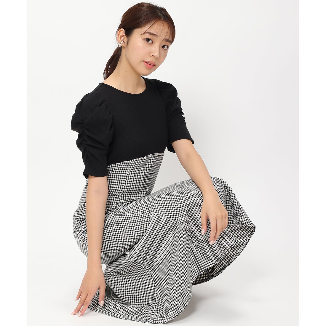 ミッシュマッシュ MISCH MASCH ギャザースリーブドッキングワンピース/MM327419 （BLACK） - ファッション通販 ...