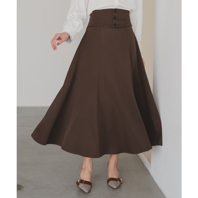 2025秋冬新作 パイピングコルセットベルトAラインスカート MM547211 （BROWN）