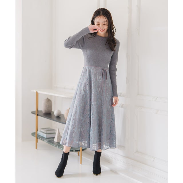 2025秋冬新作 ラメレースニットドッキングワンピース MM547405 （GREY）