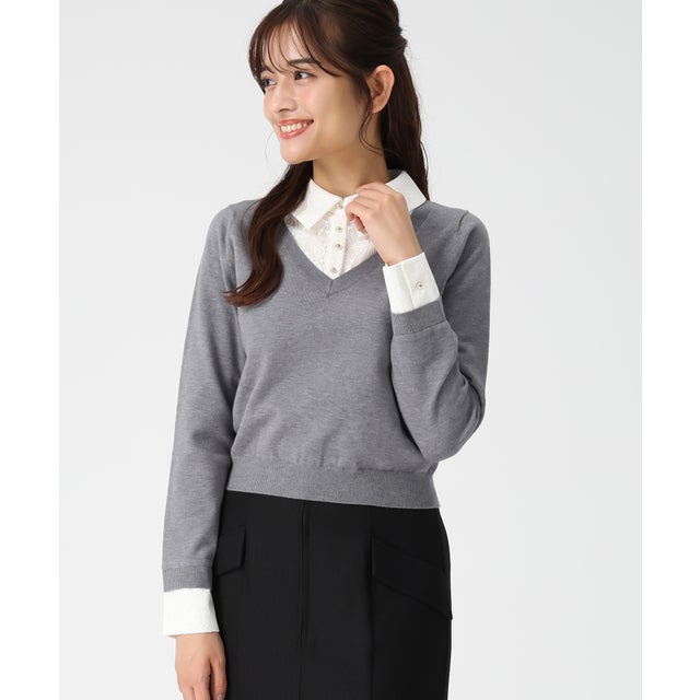 2025秋冬新作 レースシャツドッキングニット MM548319 （GREY）
