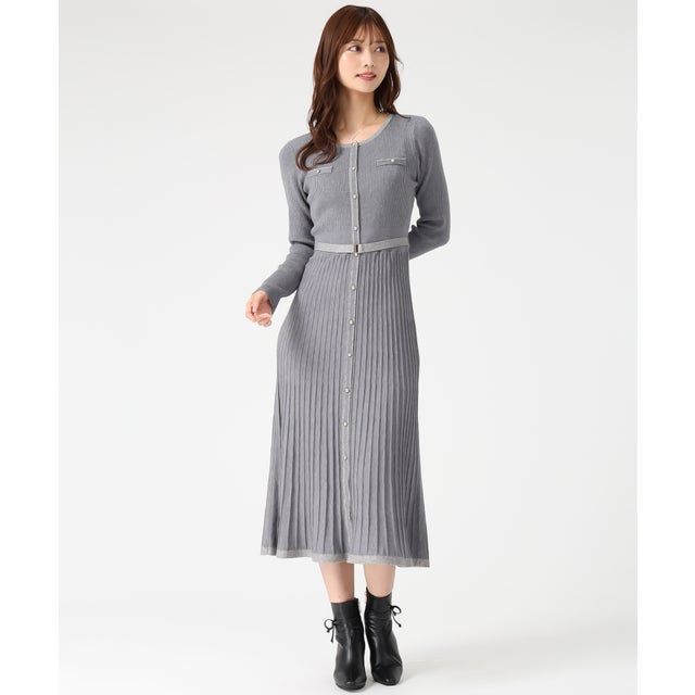 2025秋冬新作 ラメ配色ニットワンピース MM547404 （GREY）