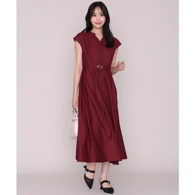 2026秋冬新作 配色ラインフレンチスリーブワンピース MM637401 （WINE）