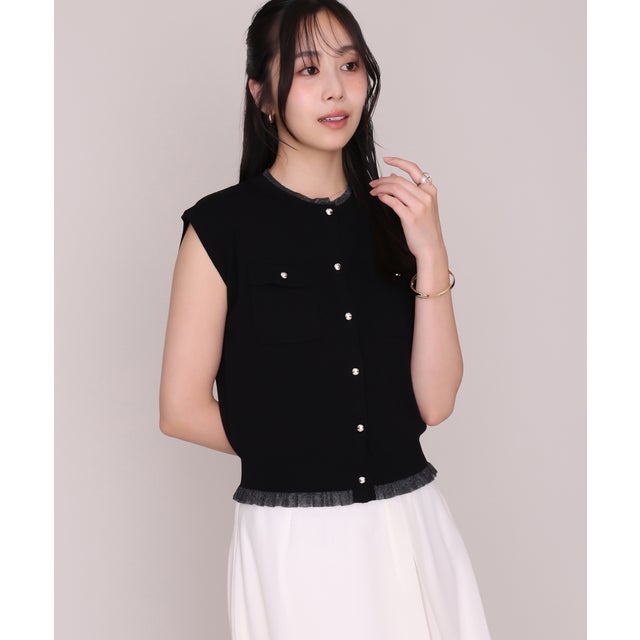 2026秋冬新作 シアーレイヤード裾フリルニットベスト MM638305 （BLACK）