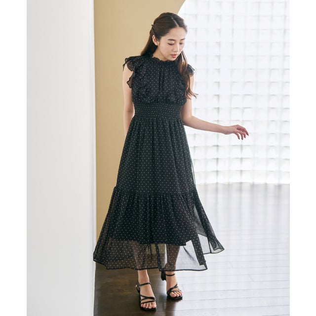 2026秋冬新作 ギャザーフリルティアードワンピース MM637407 （BLACK）
